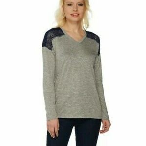 Linea by louis dell olio knit top with lace detail